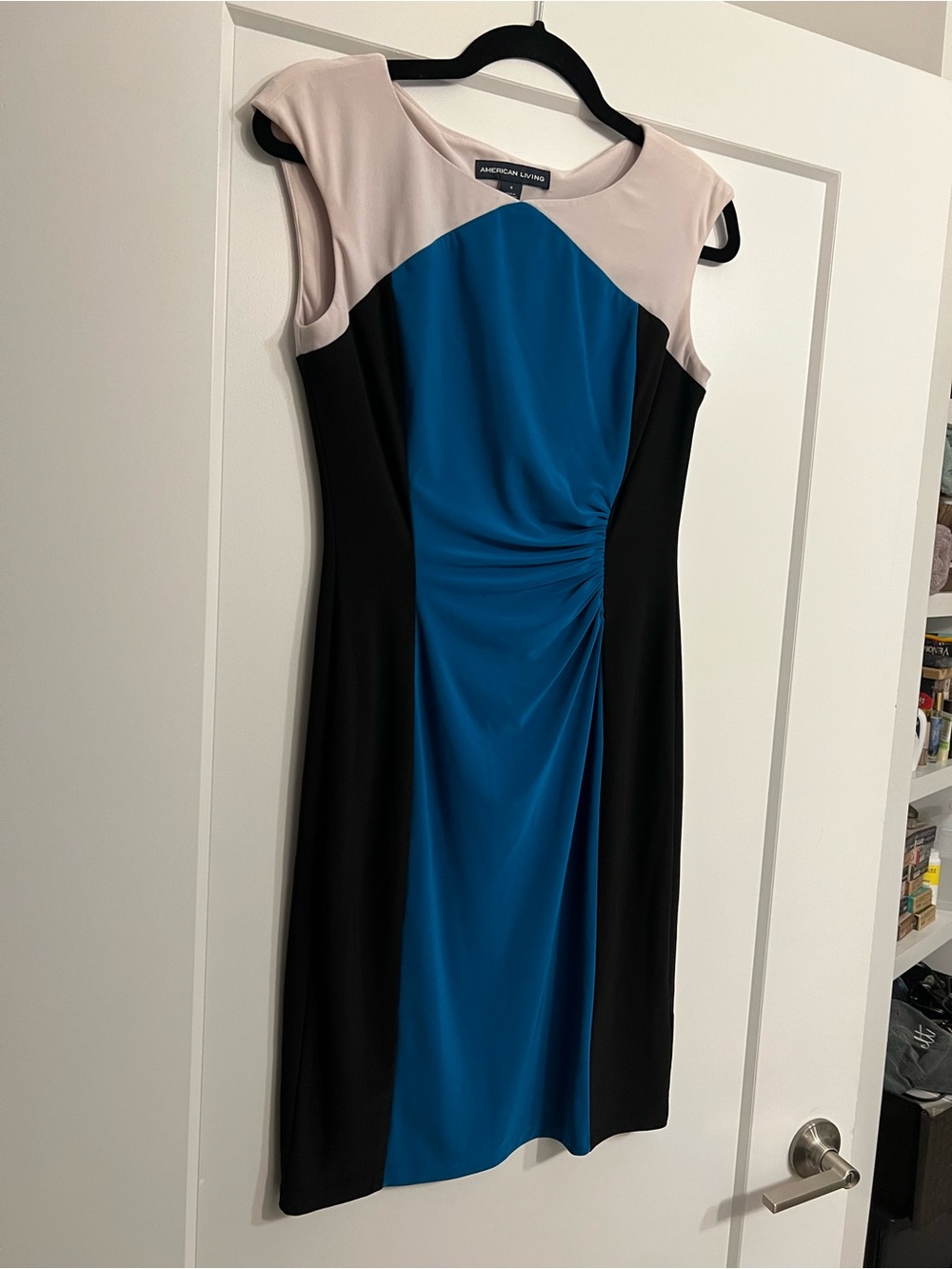 American Living Blue, Black & Light Pink Colorblock Midi Dress